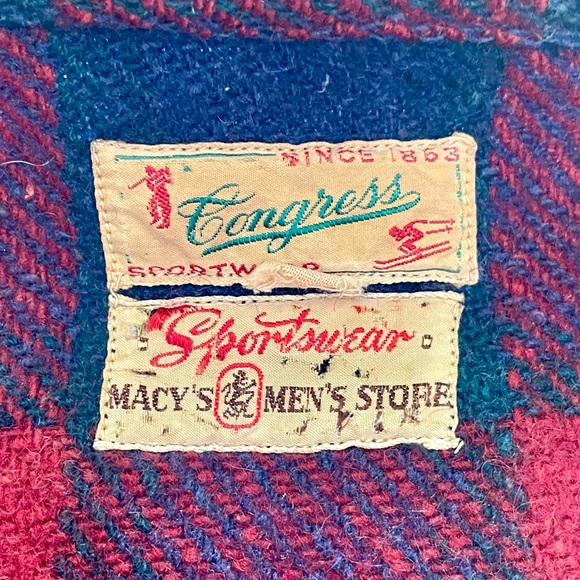 Vintage 1950s Congress Sportswear Macys Mens Classic Plaid Wool Flannel Coat - Picture 10 of 15